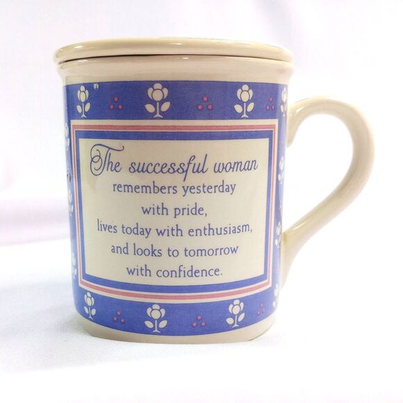 Hallmark Mug Mates A Successful Woman 2 pc Ceramic Mug Set Vintage 80s w/ Lid - Picture 1 of 8